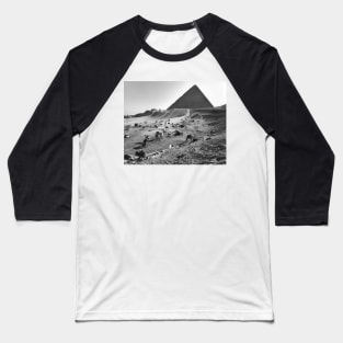 Camels Waiting in Front of Egyptian Pyramids Baseball T-Shirt